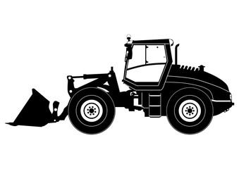 Silhouette of a heavy-duty wheeled loader. Vector.