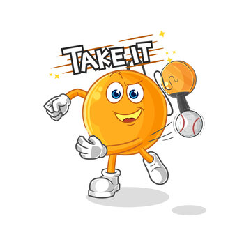 paddle ball throwing baseball vector. cartoon character