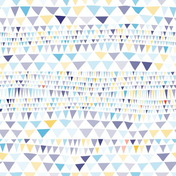 Seamless simple striped pattern. Multicolored triangles on a white background. Cute print for textiles. Vector illustration.