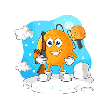 paddle ball soldier in winter. character mascot vector
