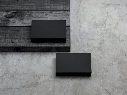Two stacks of Black Business Cards Mockup on abstract background, 3d rendering