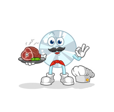 CD chef with meat mascot. cartoon vector