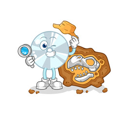 CD archaeologists with fossils mascot. cartoon vector