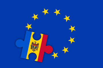 European union and Moldova. Moldovan state as candidate or member state joining EU coalition and alliance. Acceptance of state, country and nation.. - obrazy, fototapety, plakaty