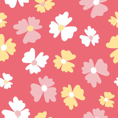 Fototapeta premium Seamless floral pattern based on traditional folk art ornaments. Colorful flowers on color background. Scandinavian style. Sweden nordic style. Vector illustration. Simple minimalistic pattern