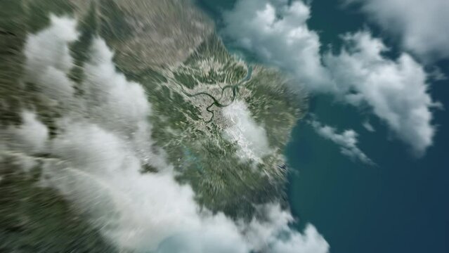 Zooming on Taipei, Taiwan. Earth zoom in from outer space to city. The animation continues by zoom out through clouds and atmosphere into space. View of the Earth at night. Images from NASA. 4K