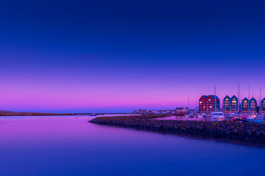 Amble marina at night