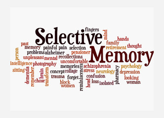 Word Cloud with SELECTIVE MEMORY concept, isolated on a white background