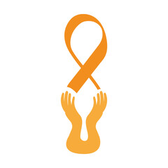 hands holding cancer ribbon sign isolated on white background