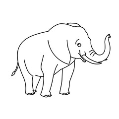 Hand drawn outline African elephant icon isolated on white background. Flat design. Vector illustration.