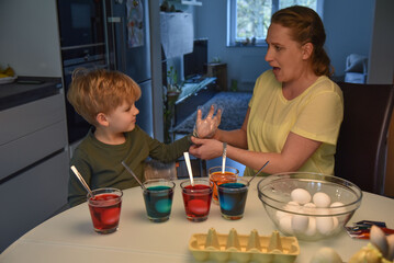 Coloring family at easter egg