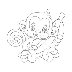 Cute little monkey coloring page for kids animal outline coloring book cartoon vector illustration