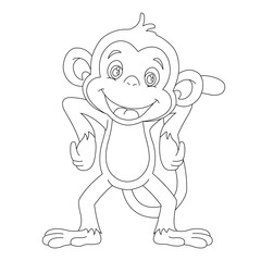 Cute little monkey coloring page for kids animal outline coloring book cartoon vector illustration