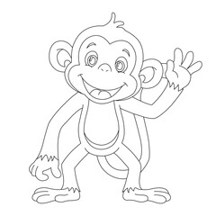 Cute little monkey coloring page for kids animal outline coloring book cartoon vector illustration