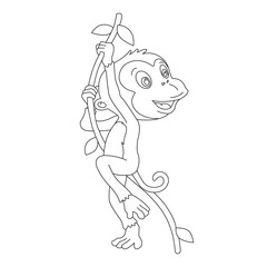Cute little monkey coloring page for kids animal outline coloring book cartoon vector illustration