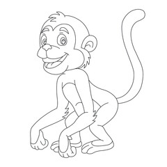 Cute little monkey coloring page for kids animal outline coloring book cartoon vector illustration