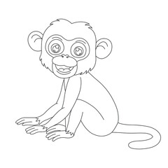 Cute little monkey coloring page for kids animal outline coloring book cartoon vector illustration