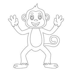 Cute little monkey coloring page for kids animal outline coloring book cartoon vector illustration