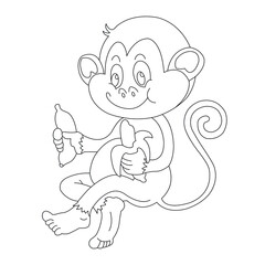 Cute little monkey coloring page for kids animal outline coloring book cartoon vector illustration