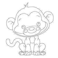 Cute little monkey coloring page for kids animal outline coloring book cartoon vector illustration