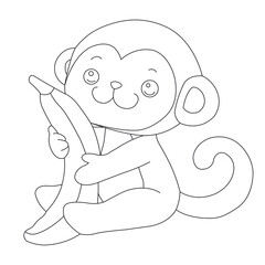 Cute little monkey coloring page for kids animal outline coloring book cartoon vector illustration