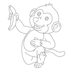 Cute little monkey coloring page for kids animal outline coloring book cartoon vector illustration