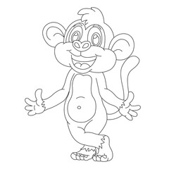 Cute little monkey coloring page for kids animal outline coloring book cartoon vector illustration