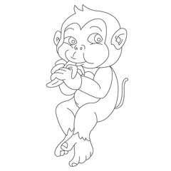 Cute little monkey coloring page for kids animal outline coloring book cartoon vector illustration