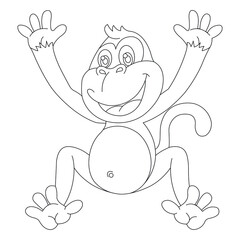Cute little monkey coloring page for kids animal outline coloring book cartoon vector illustration