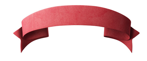 Red fabric festive ribbon tag, isolated object - 3D render	