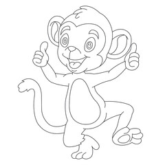 Cute little monkey coloring page for kids animal outline coloring book cartoon vector illustration