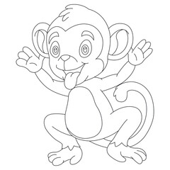 Cute little monkey coloring page for kids animal outline coloring book cartoon vector illustration