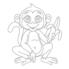 Cute little monkey coloring page for kids animal outline coloring book cartoon vector illustration