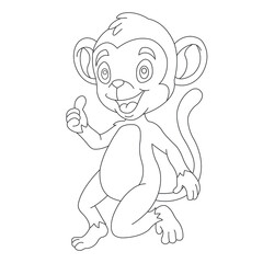 Cute little monkey coloring page for kids animal outline coloring book cartoon vector illustration