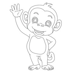 Cute little monkey coloring page for kids animal outline coloring book cartoon vector illustration