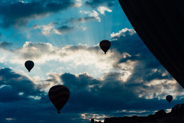 Silhouettes of Hot Air Balloons Cappadocia Türkiye Turkey