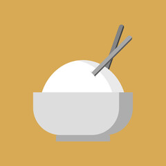 a bowl of rice with chopsticks