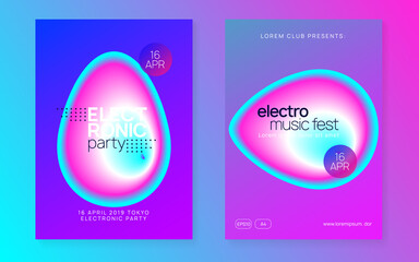 House Party. Trendy Neon Flyer. Trance And Carnival Vector. Dynamic Background For Cover Shape. Wavy Glitch For Invitation. Purple And Blue House Party