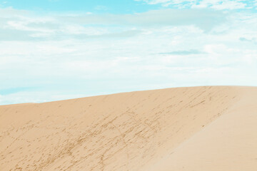 Sand dunes in Jericoacoara Ceará Brazil..Tourist and paradisiacal place with clean and beautiful skies..Vacation concept. Travel concept. Copy space.