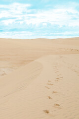 Sand dunes in Jericoacoara Ceará Brazil..Tourist and paradisiacal place with clean and beautiful skies..Vacation concept. Travel concept. Copy space.