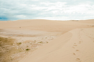 Sand dunes in Jericoacoara Ceará Brazil..Tourist and paradisiacal place with clean and beautiful skies..Vacation concept. Travel concept. Copy space.
