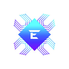 Creative Letter E logo design with point or dot symbol