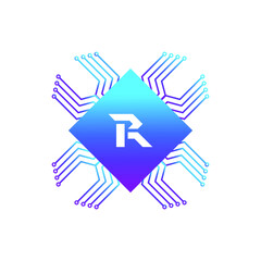 Creative Letter R logo design with point or dot symbol