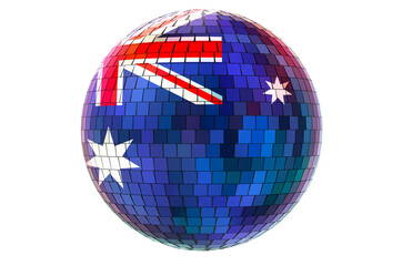 Mirror disco ball with Australian flag, 3D rendering