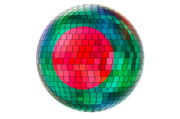 Mirror disco ball with Bangladeshi flag, 3D rendering