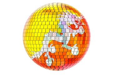 Mirror disco ball with Bhutanese flag, 3D rendering