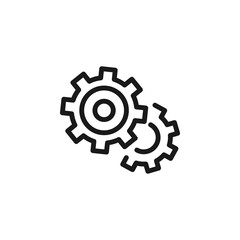 Business and money concept. Monochrome sign drawn with black line. Editable stroke. Vector line icon of gear or cogwheel