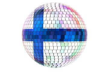 Mirror disco ball with Finnish flag, 3D rendering