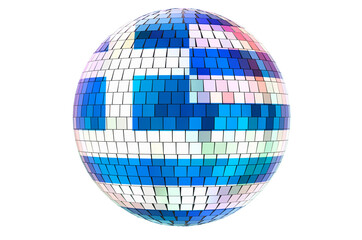 Mirror disco ball with Greek flag, 3D rendering