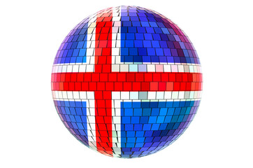 Mirror disco ball with Icelandic flag, 3D rendering